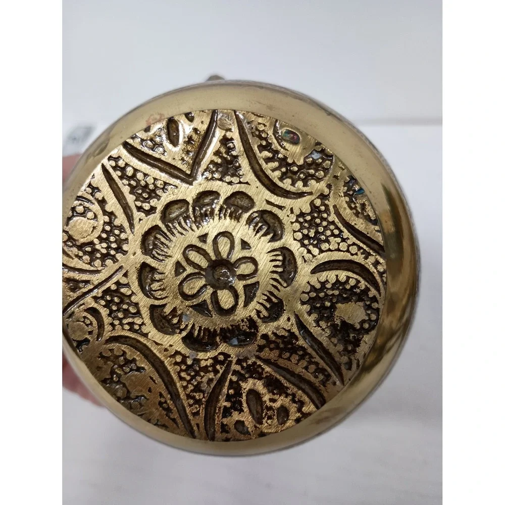 Vintage Teapot Embossed Brass Asian Small Gold Decorative Tea Pot Etched Floral